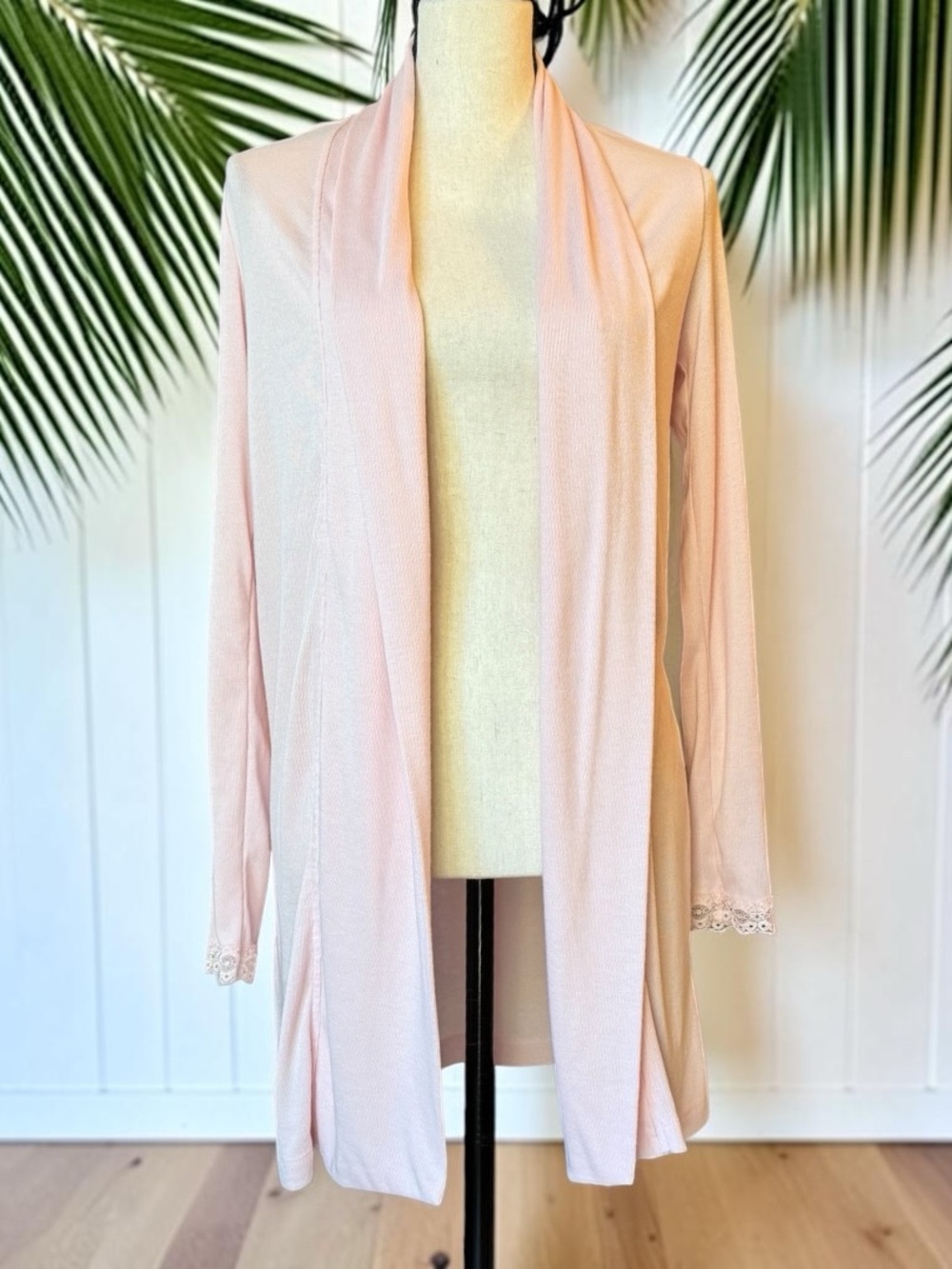 Rachel Ashwell Women’s Pink Ribbed Knit Open Front Lounge Cardigan Robe Cover-Up